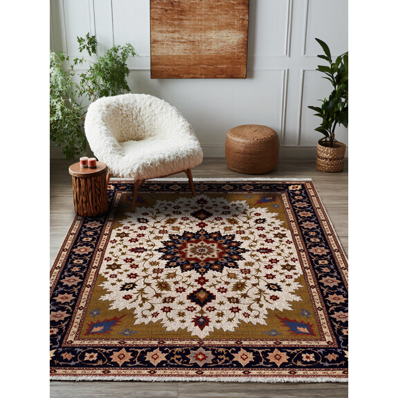 Madeline Collection Digital Print Cotton-Polyester Brown Colourful Moroccan Rug, Round 3'4"