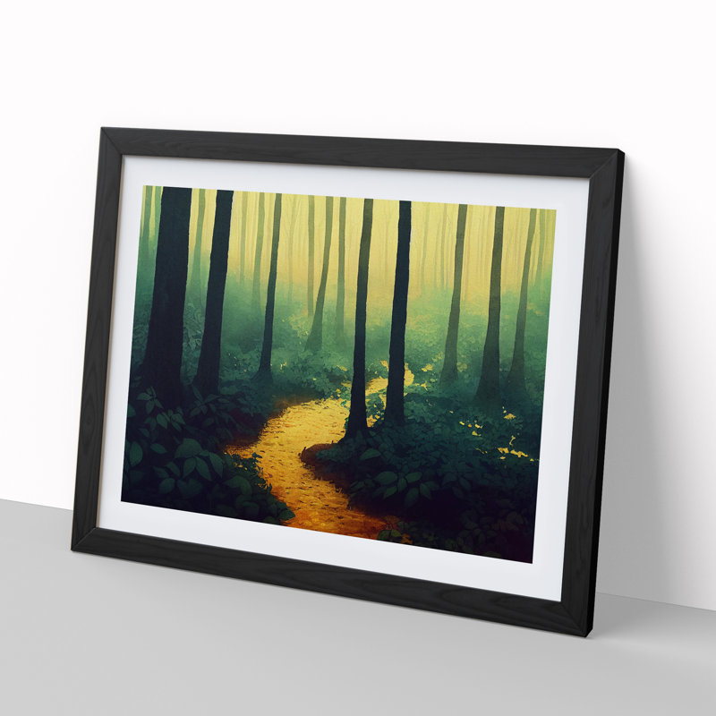 Imaginative Colourful Forest - Single Picture Frame Painting, 46cm H x 64cm W x 2cm D, Black