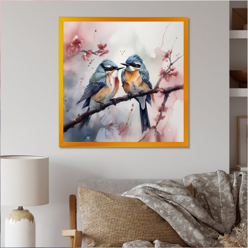 «Blue Birds On A Branch III» - reproduction d'oiseaux sur toile, H 36 po x l 36 po x P 1,5 po