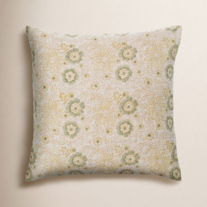 Tambra Floral Linen Reversible Pillow Cover, 18" x 18", Polyester/Polyfill
