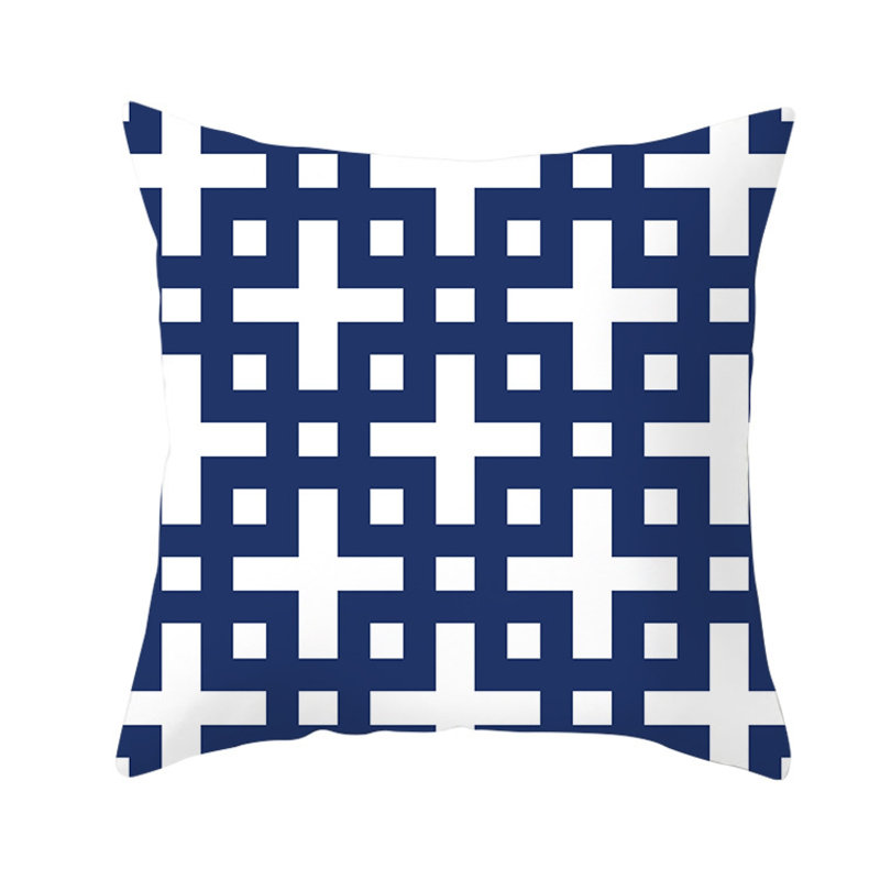 Ensemble de 4 housses de coussins avec insertions, Bleu géométrique