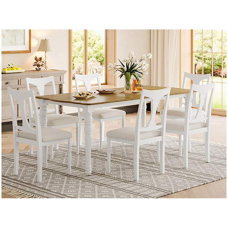Ensemble de table de salle à manger 7 pièces avec 6 chaises rembourrées de 60 à 78 pouces pour maisons rustiques et modernes