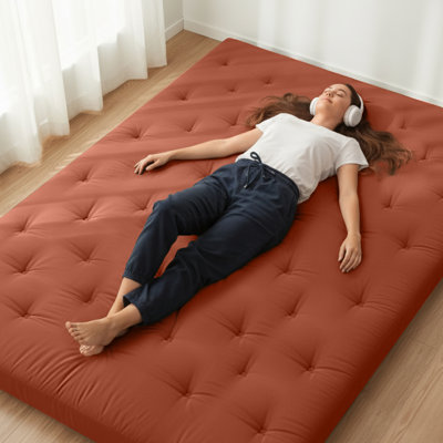  Japanese Floor Futon Mattress Full Size 75"x 54", 100% Cotton Cover 2.5'' Thicken Tatami Mattress, Foldable Sleeping Pad, Portable Dormitory Tatami Mat, Roll Up Floor Lounger Bed for Adult