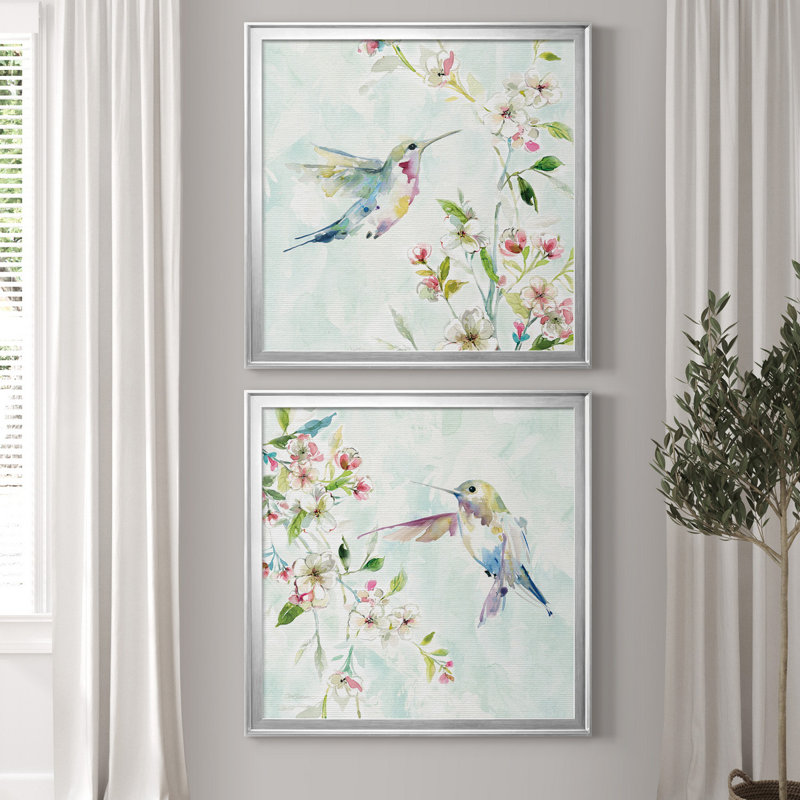 Colibri III - ensemble de 2 reproductions d'art encadrées, H 22,5 po x l 45 po, Toile encadrée, Silver