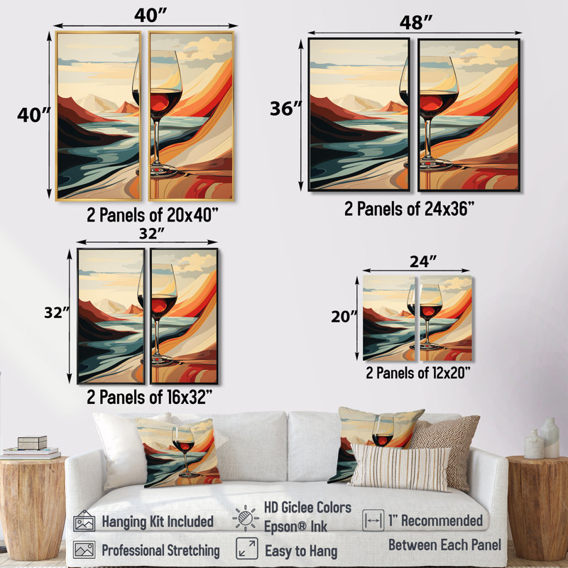 Pink Crisp Elegance Of Wine Glass I - Food & Beverage Wine Art Prints On Canvas 2 Pieces, 40" H x 40" W, Black