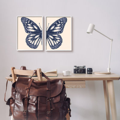 «Intricate Butterfly Wings», dessin audacieux d'insectes audacieux par Caroline Alfreds - ensemble de 2 impressions sur toile flottante