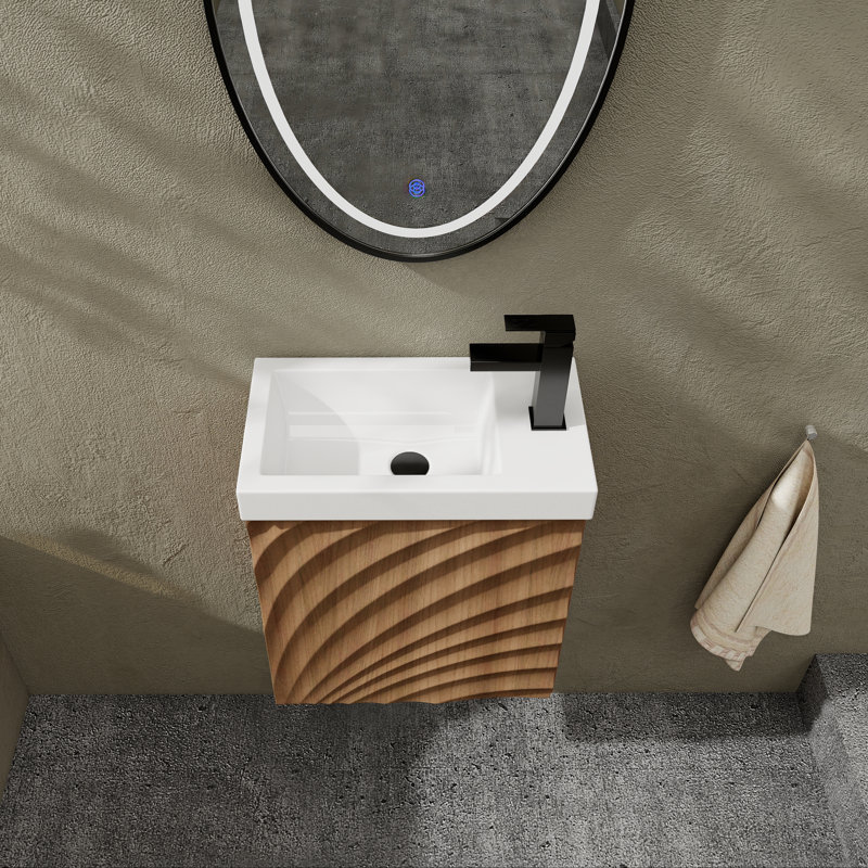 Meuble-lavabo mural 18,5 po avec lavabo intégré pour salles d'eau, Brun