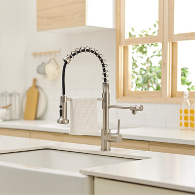 Robinet de purificateur d'eau potable pour cuisine - évier rétractable en nickel brossé de style contemporain avec cuisine