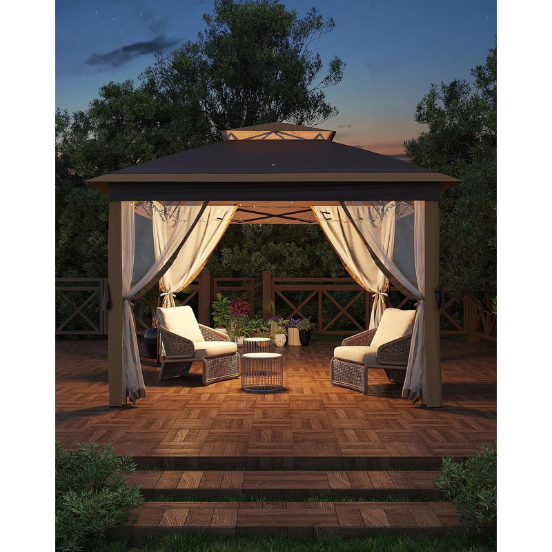 11x11ft Pop Up Gazebo Tent with Mosquito Netting, Outdoor Canopy Shelter Easy Setup, Waterproof & UV Resistant Outdoor Gazebo, Shelter for Patio/Backyard