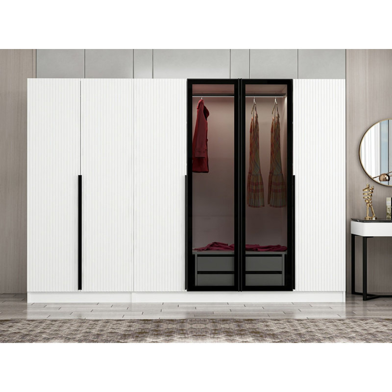 Nebras 6 Door Solid + Manufactured Wood Wardrobe, White