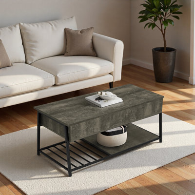 Table basse, L 42 po, cocktail, plateau relevable, rectangulaire, rangement, salon, stratifié, métal, contemporain, moderne