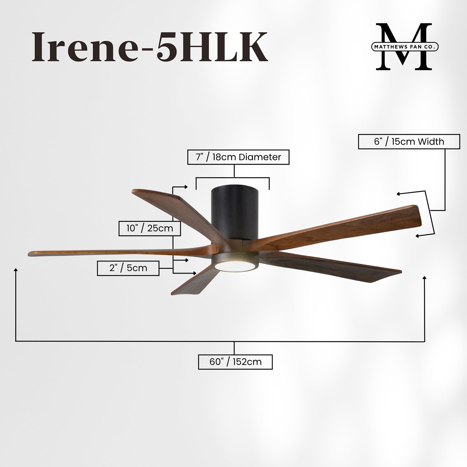 Irene Ceiling Fan with LED Light Kit, Matte Black, 60", Walnut Tone