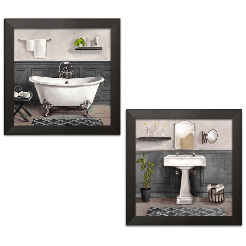 " Serene Bath I & II Black & White " by Bannarot 2 - Pieces Painting Print