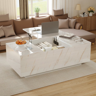 Lift Top Coffee Table With Storage, 24-Color LED Lights, Wireless Charging And Bluetooth Speaker