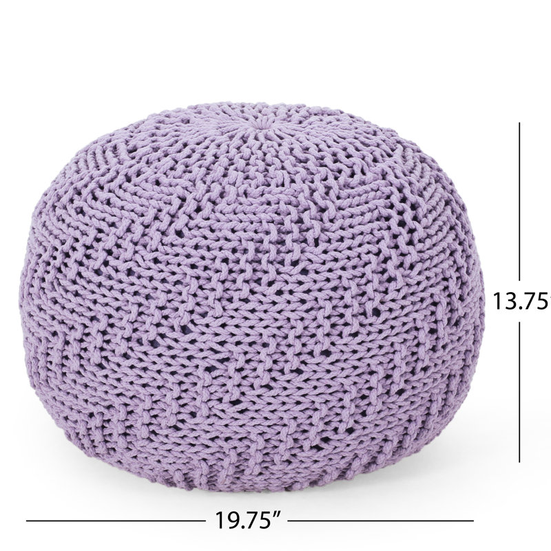 Pouf décoratif/coussin de sol en coton tricoté lavande, pouvant supporter jusqu'à 90 kg, pour une détente optimale.