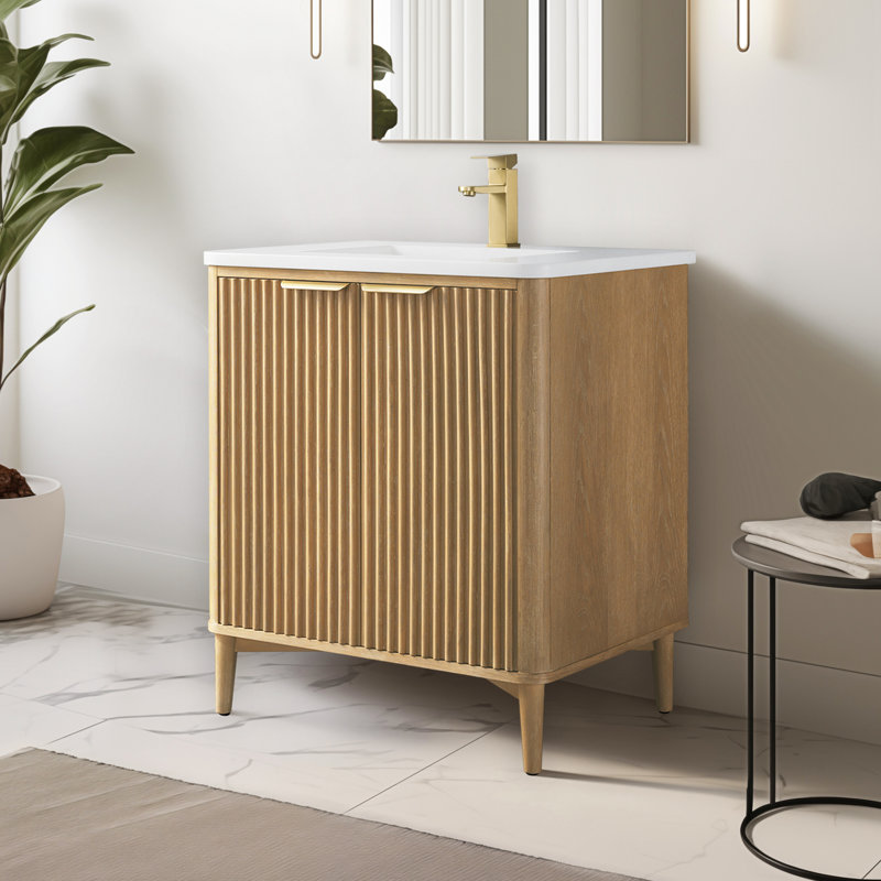 Ensemble de meuble-lavabo autoportant simple 30 po Tavoleto en chêne ensoleillé avec plateau en pierre de Carrare, 30"