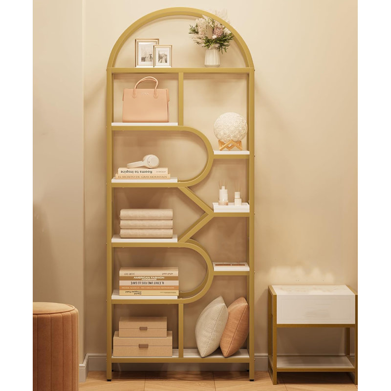 207.5cm H x 76.2cm W Metal Bookcase, White/Gold