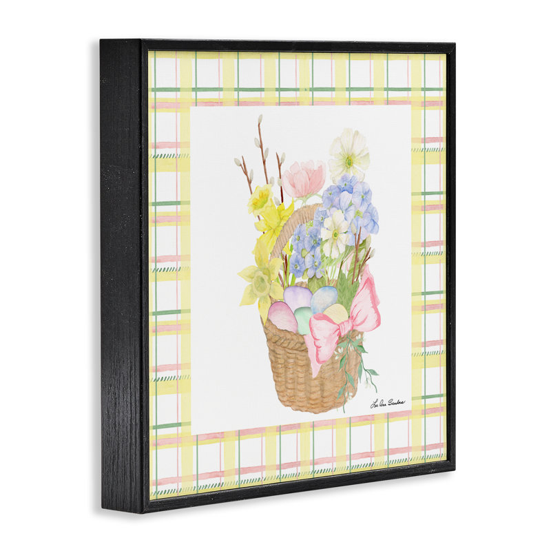 «Spring Spring on Plaid», dessin par Lee Ann Sanders, H 17 po x l 17 po, Giclée encadrée noir minuit