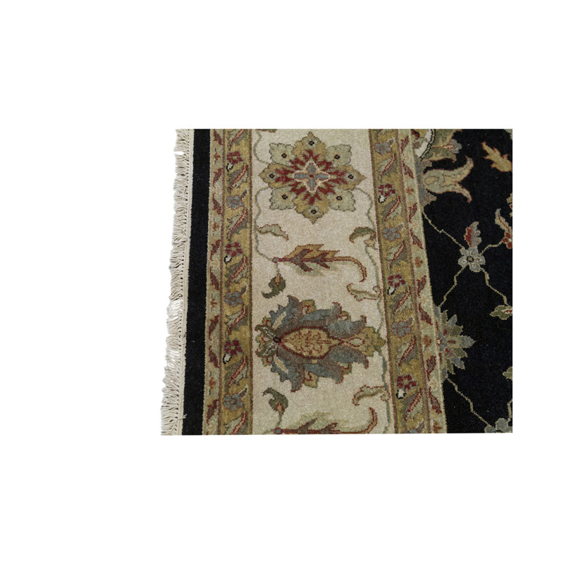 Tapis noir et beige noué à la main de haute qualité