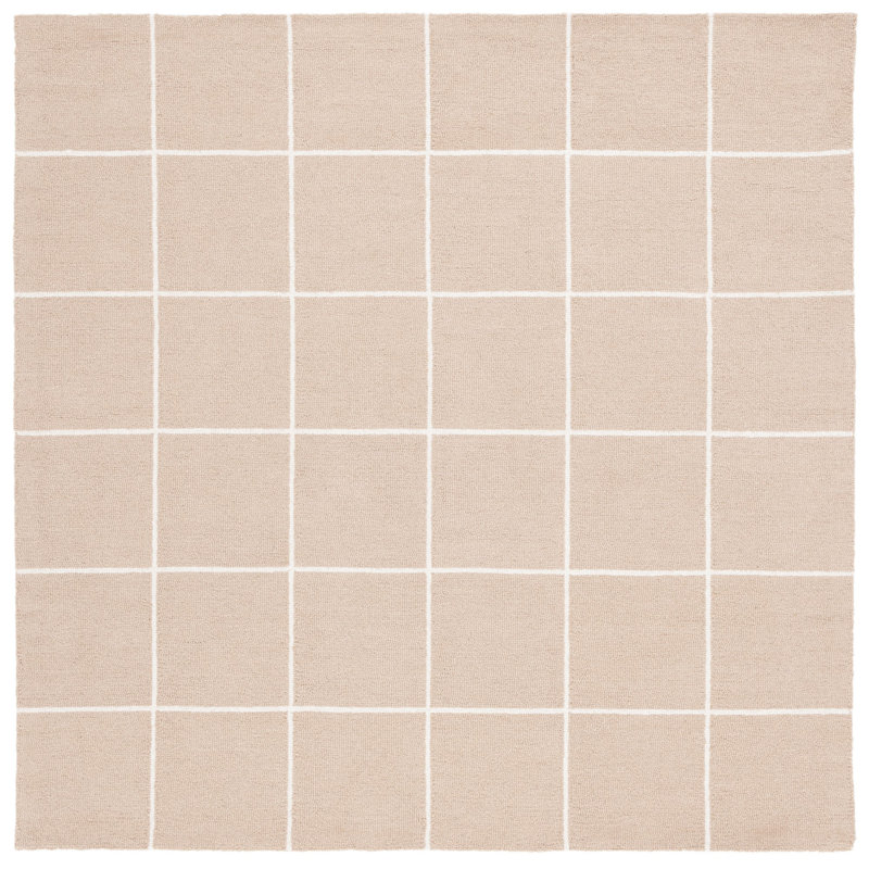 Martha Stewart 300 Hand Tufted Wool/Cotton with Latex Geometric Rug in Beige/Ivory, Square 6'