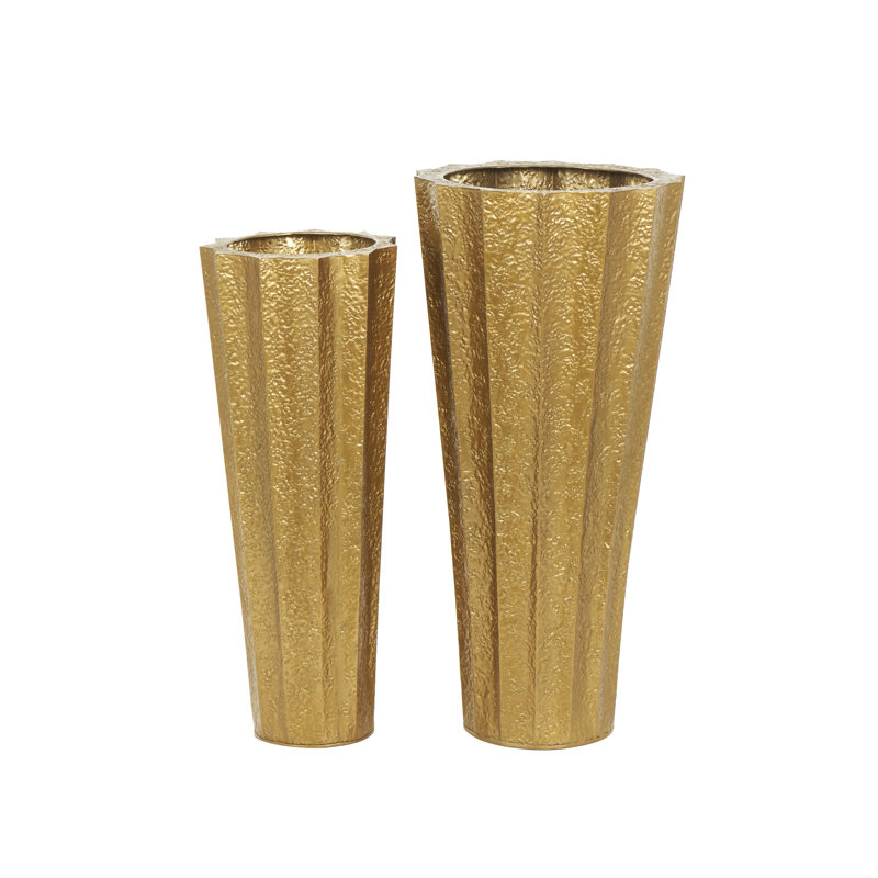 Xzayden Metal Tall Textured Hammered Floor Decorative Gold Vase Set