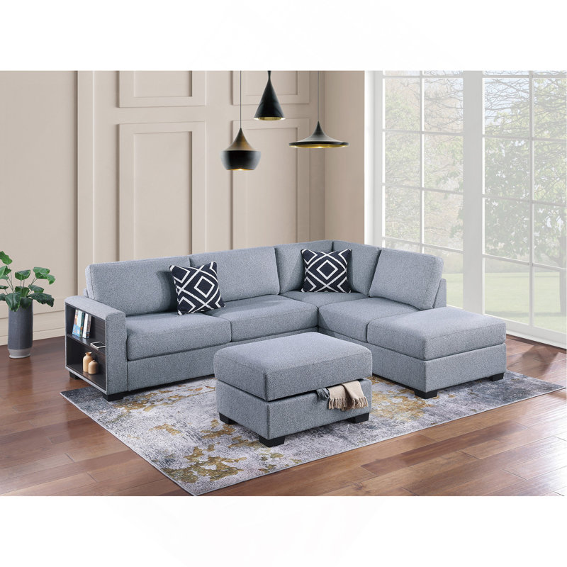 Canapé de rangement modulaire réversible 3 pièces avec repose-pieds et rangement, Gris
