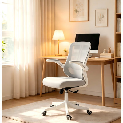 Office Chair, Ergonomic Comfort Home Desk Chair, Mid Back Gaming Chair with Wheels, Adjustable Height, Lumbar Support, Flip-up Armrest