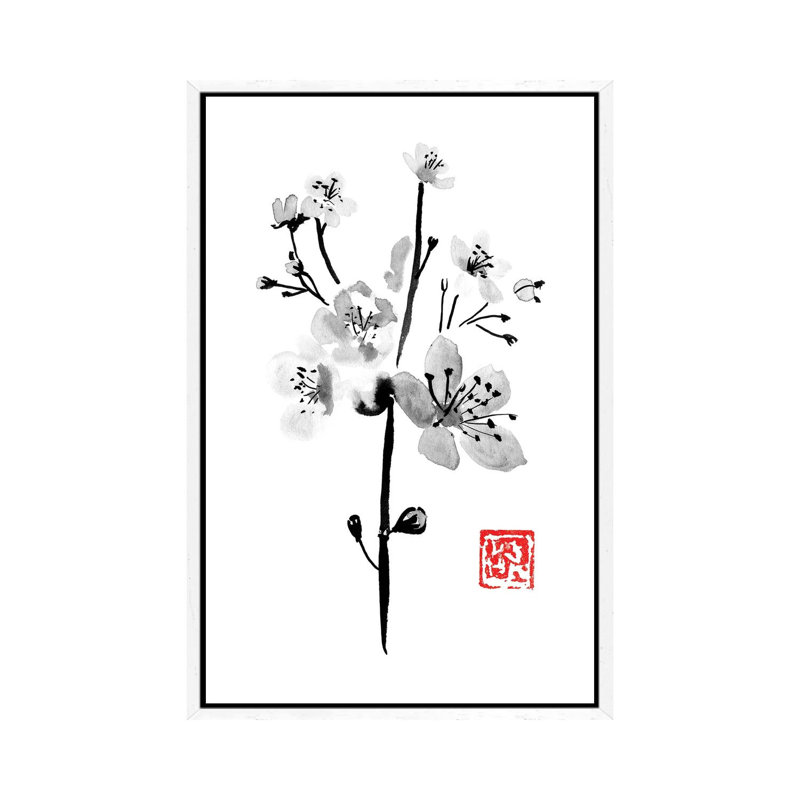 Sakura by Péchane - Painting on Canvas, 101.6 cm H x 66.04 cm W, White Framed