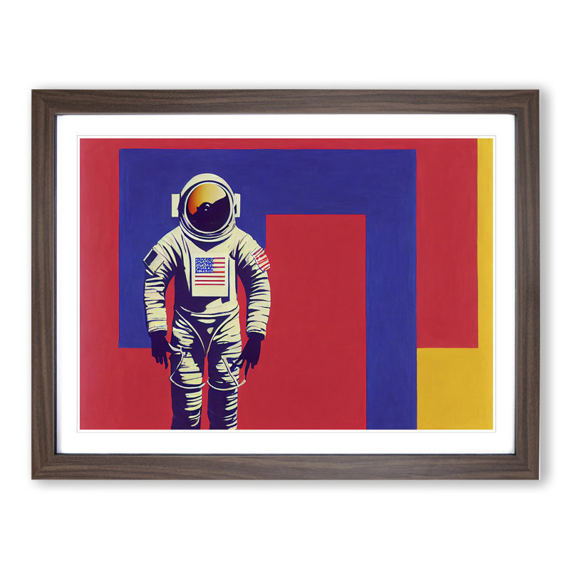 Astronaut Block Colour - Framed Print, 25cm H x 34cm W x 2cm D, Walnut