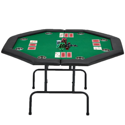Game Poker Table W/Stainless Steel Cup Holder Casino Leisure Table, Top Texas Hold''em Poker Table For 8 Player W/Leg, Green Felt -  AVAWING, WFKEAG001GN