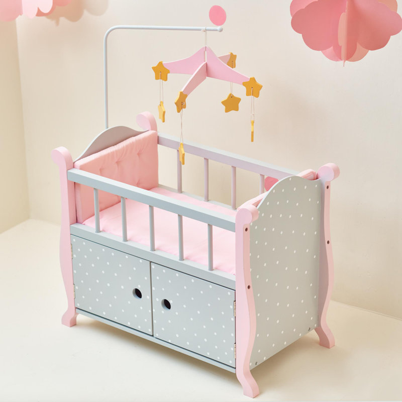 Olivia Little World Polka Dots Princess Baby Doll Crib with Storage, Gray/Pink