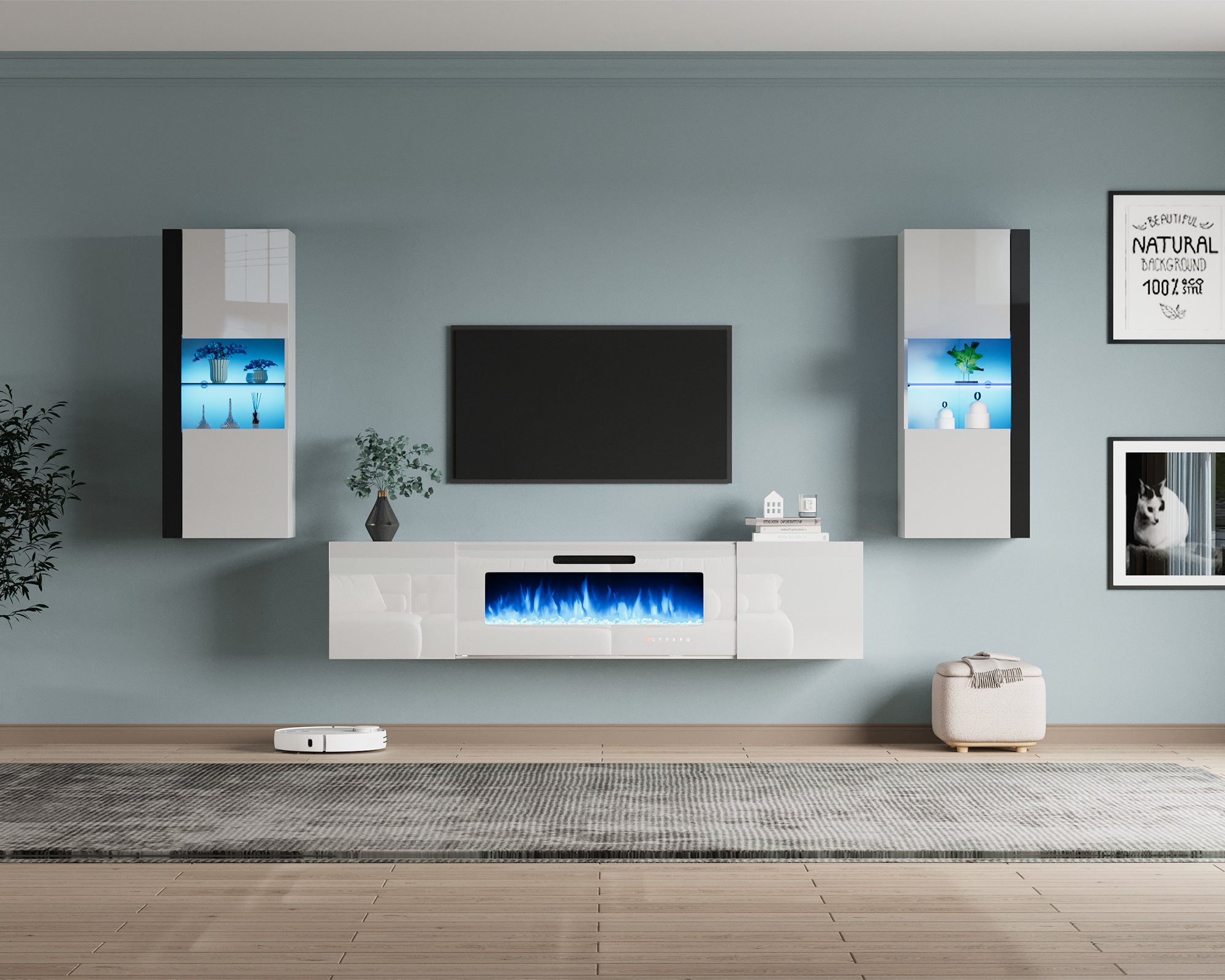 Floating Entertainment Center With Fireplace