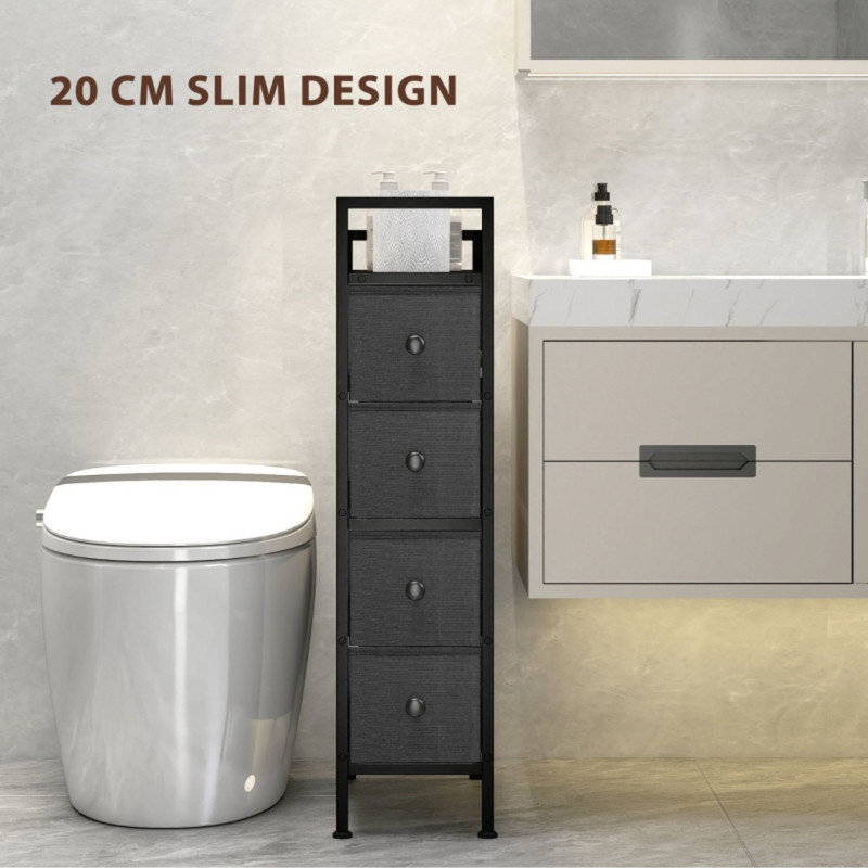Black 4-Drawer Fabric Dresser, Slim Chest of Drawers with Steel Frame for Small Spaces, Bedroom Storage Cabinet