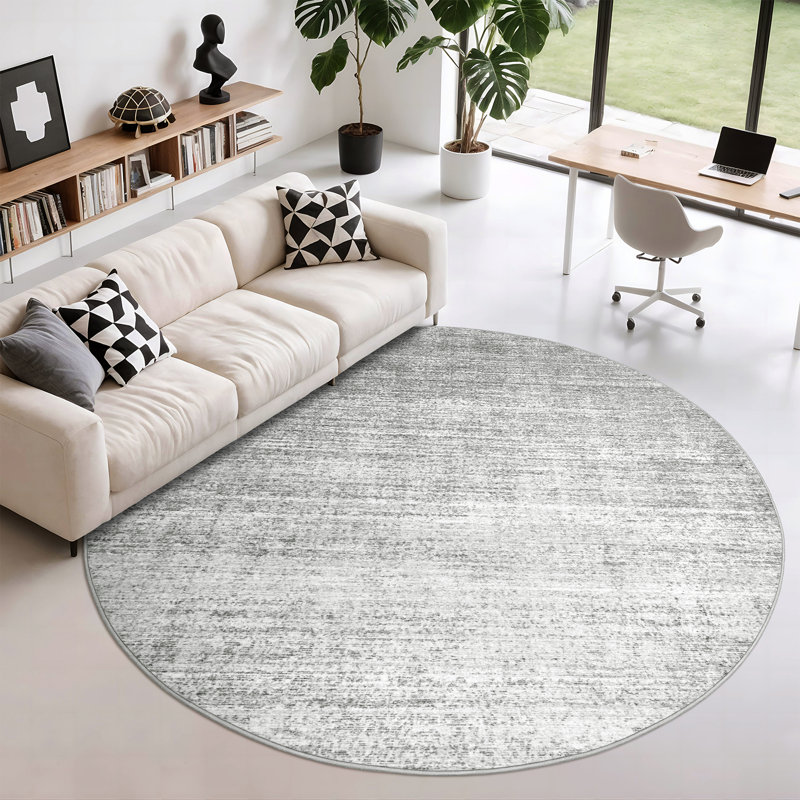 Vintage Striped Non Slip Washable Area Rug(Grey), Gray, Round 6' 