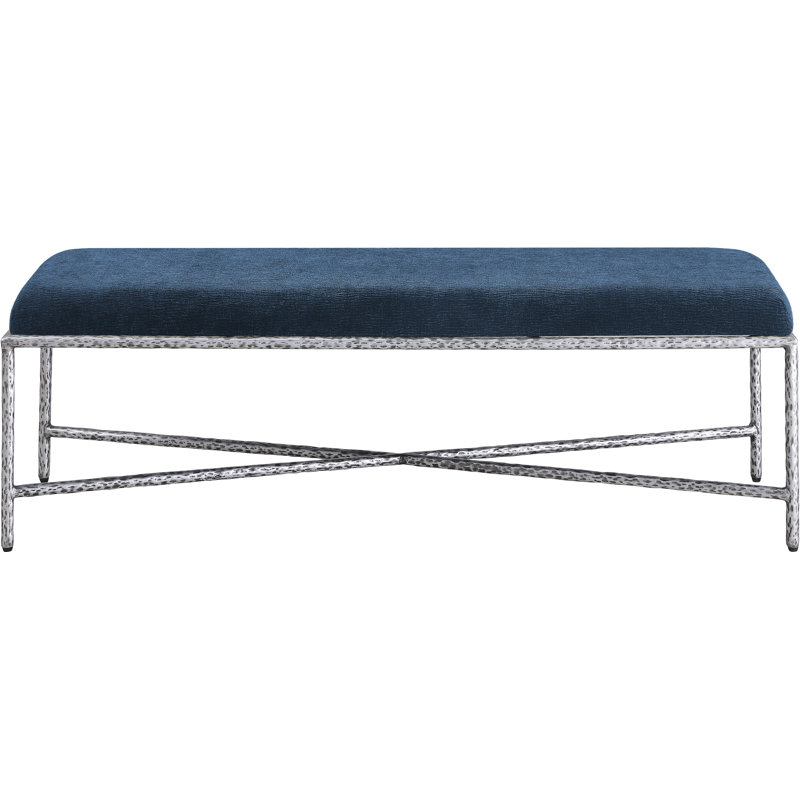 Banc en tissu Iyania Chenille, Tissu chenille bleu marine, Argent argent