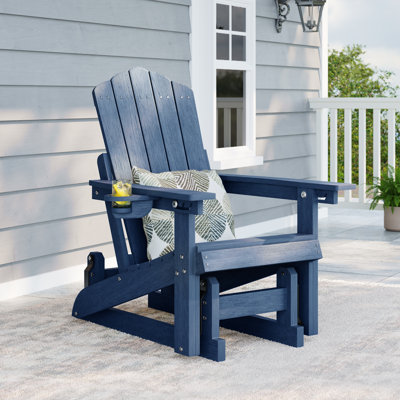Glider Adirondack Chair with 3-Position Adjustable Backrest, Smooth Motion Chair for Patio, Wood-Like HDPE Outdoor Seating for Patio, Pool, and Yard