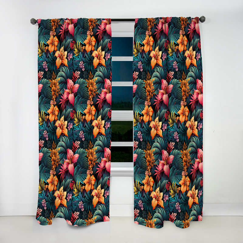 Hibiscus multicolore Kayli - fleurs tropicales - rideau en velours tropical - obscurcissant - 1 panneau, L 52 po x L 84 po