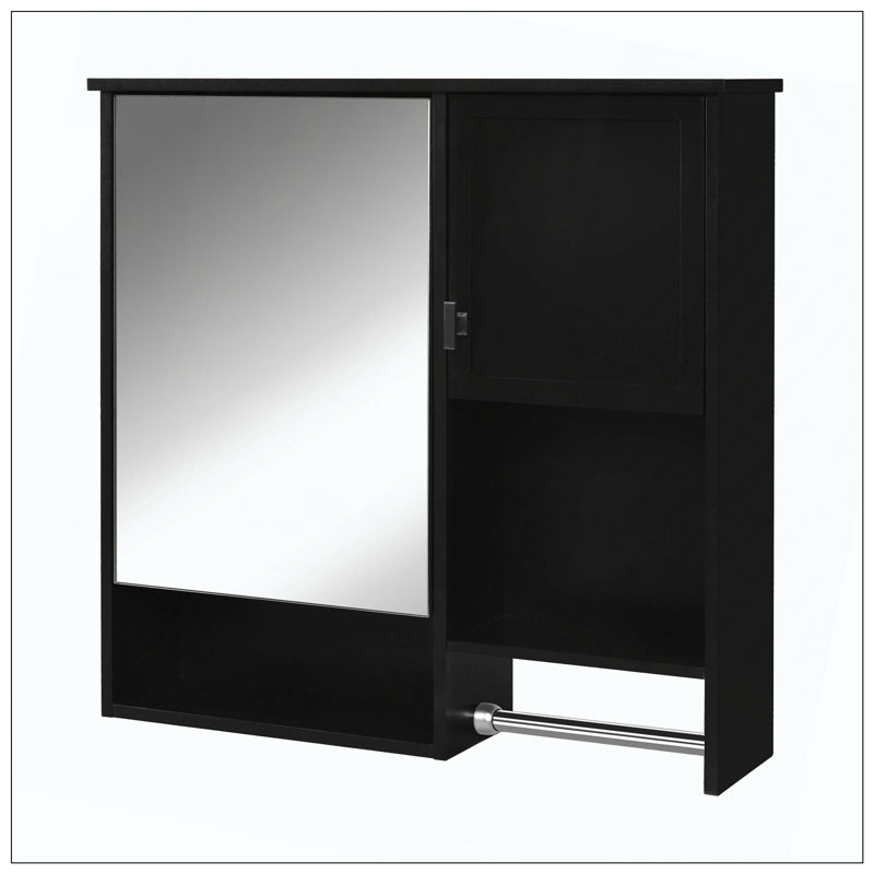 Wall Mounted Medicine Cabinet Mirror Towel Bar Toilet Storage, Black