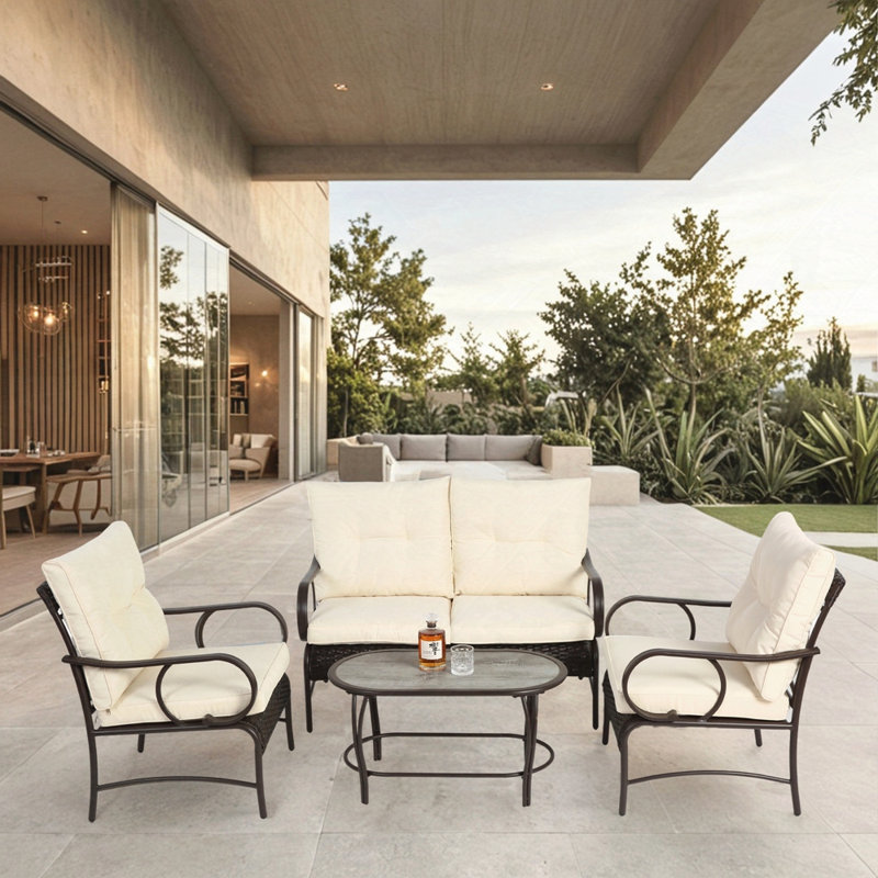 Ensemble de conversation en osier pour terrasse, Beige