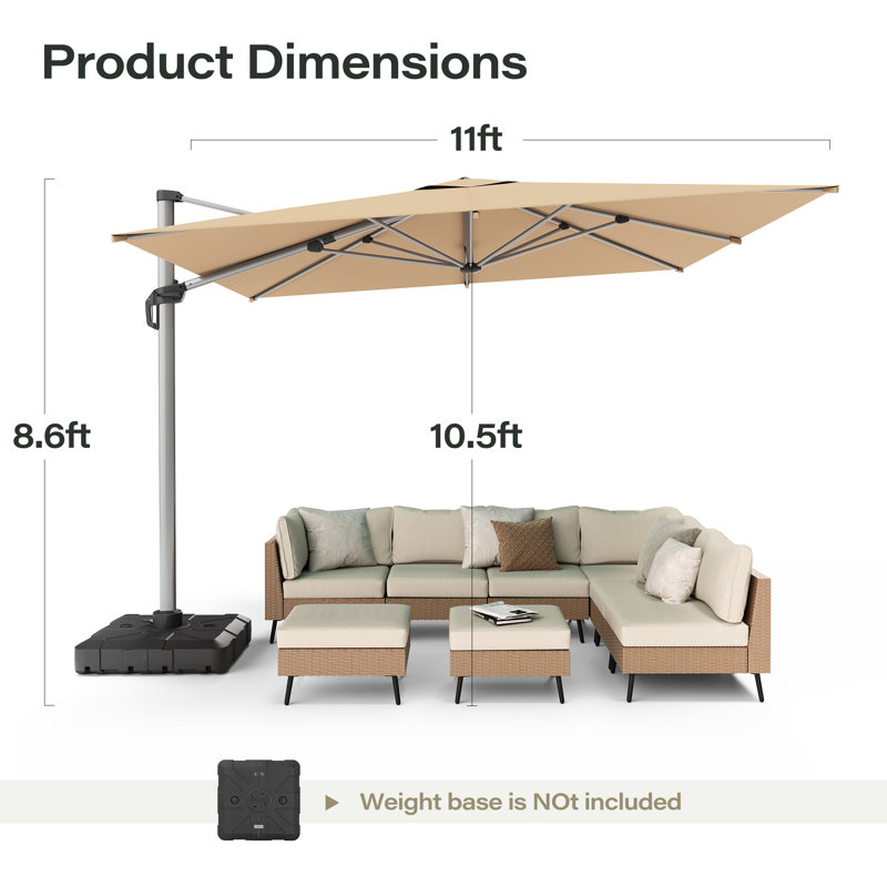 Parasol extérieur en porte-à-faux pour patio 11 pi 132 po Gentle Chic, Kaki