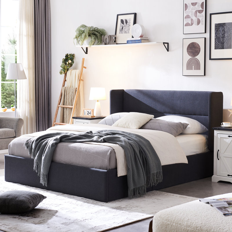 Lit plateforme tapissier avec rangement Gaillarde, Grand, Gris foncé