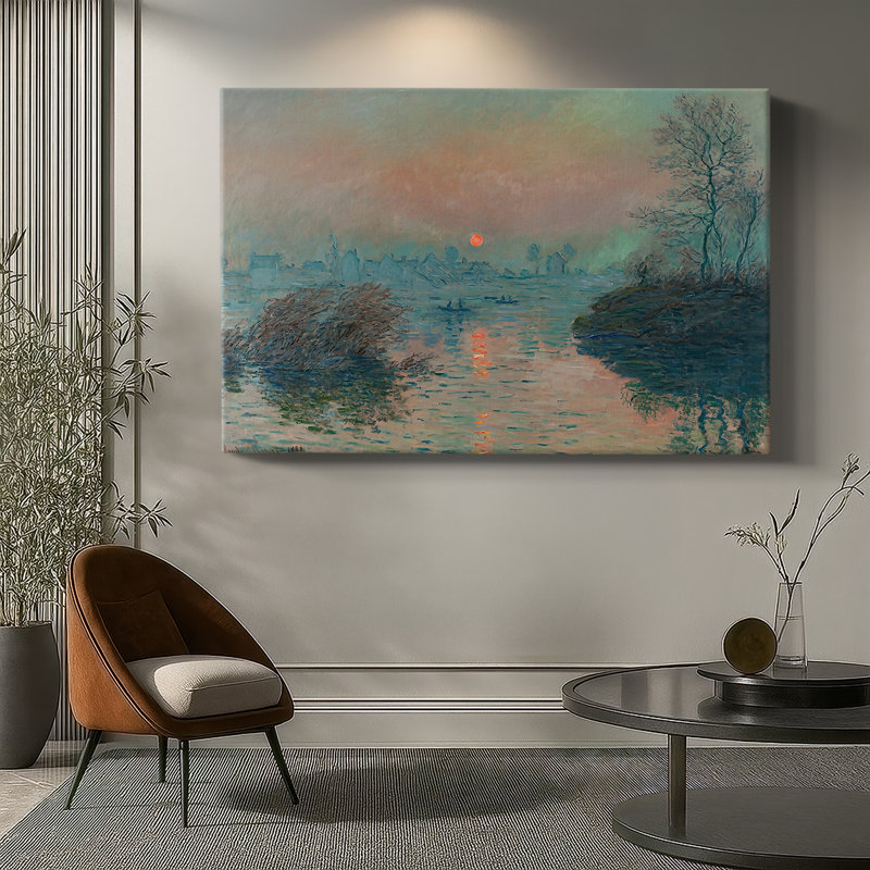 Claude Monet, "Coucher de soleil sur la seine à Lavacourt, effet d'hiver" - Art mural de qualité musée sur toile tendue