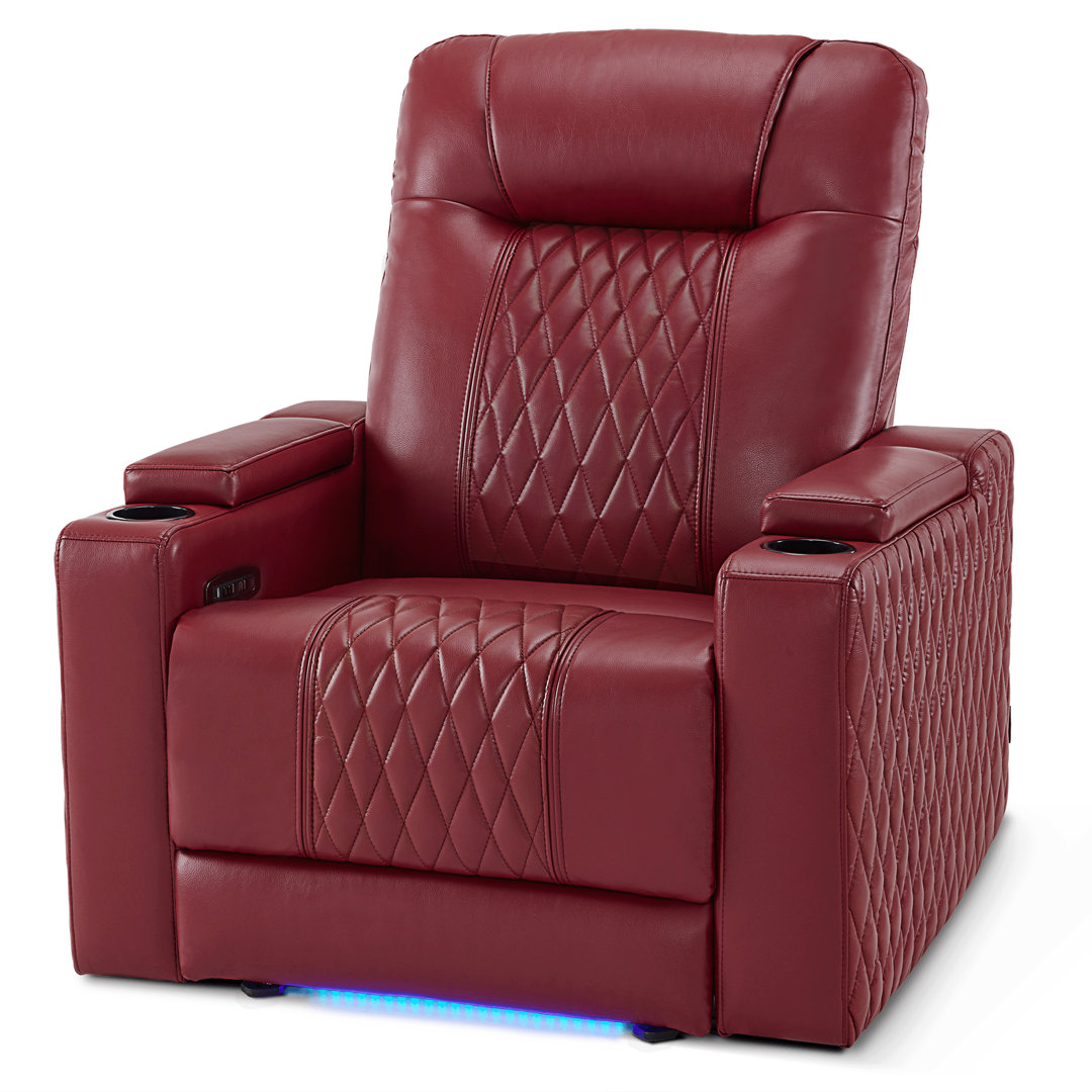 Power Reclining Home Theater Seating with Armrest Storage, Adjustable Headrest and LED Light Wrought Studio™ Upholstery 