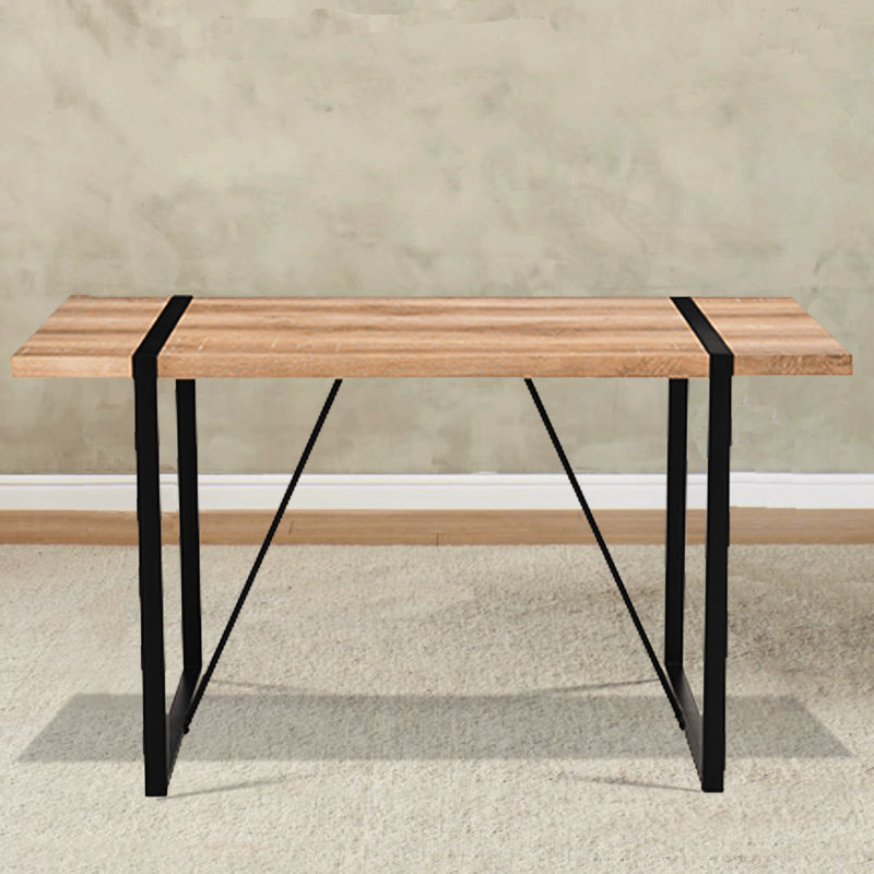 Rustic 55" Dining Table, Wood Top With Metal Legs, Modern Industrial, Seats 4-6, Easy To Clean And Rectangular Industrial Style, Fits 4-6 People