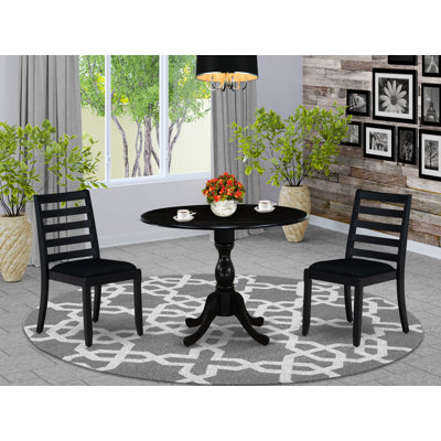 Dining Set Includes a Round Table & Stackable Linen Fabric Chairs, Wire Brushed Black