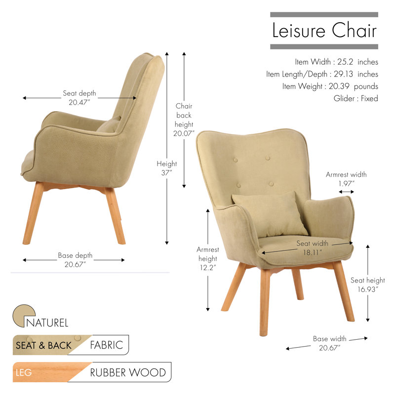 Fauteuil à oreilles capitonné de 64 cm de large Clarksdale, Naturel