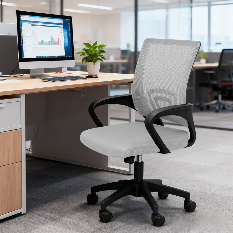 Mesh Office Chair, Adjustable Computer Desk Chair,  Swivel Ergonomic Task Chair With Wheels and Lumbar Support, Gray