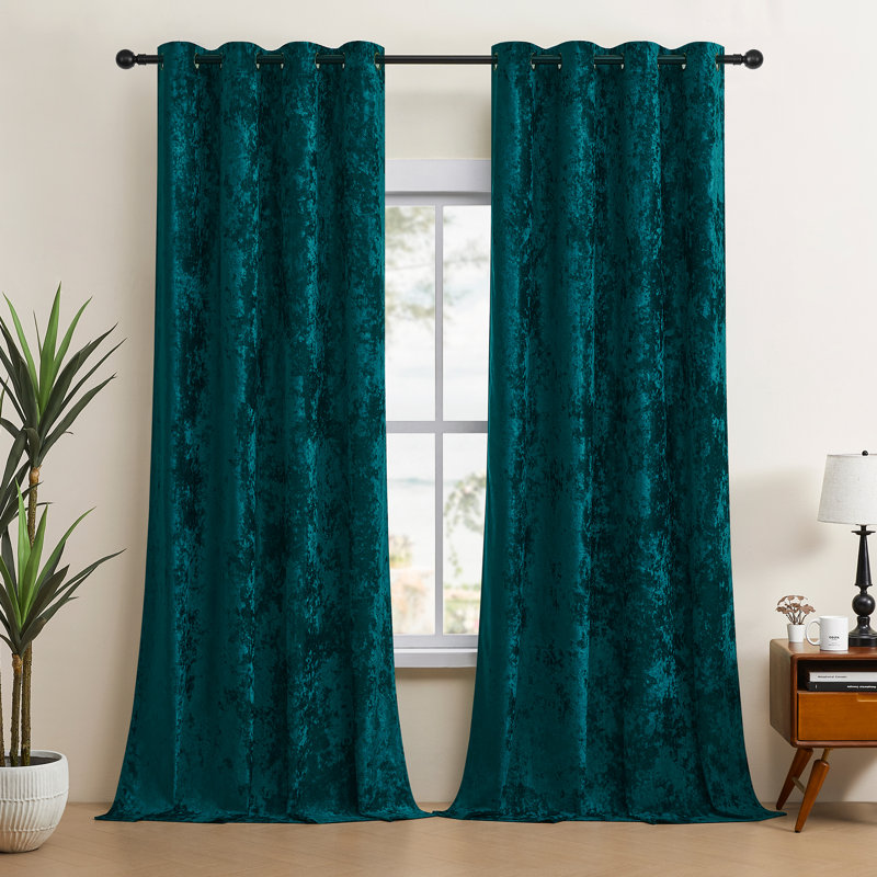 Deavion Velvet Crushed Curtains with Metal Grommets Room Darkening 2 Panel Set, Teal, 52" W x 72" L