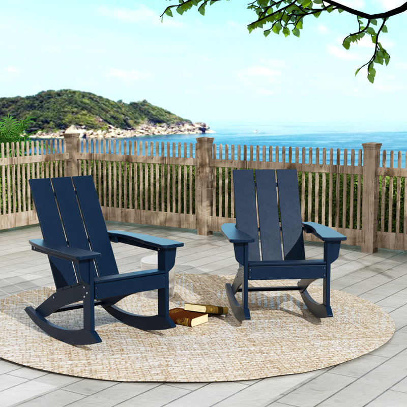 Joubert Plastic Outdoor Adirondack Chair Set, Navy Blue