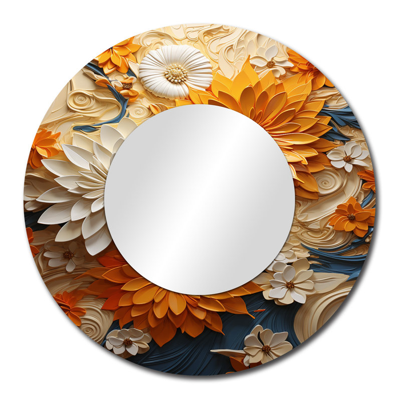 Radiant Reverie Botanical - Abstract Botanicals Round Mirror Wall Decor, 29 po x 29 po
